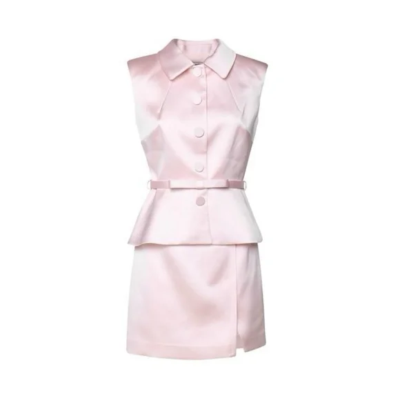 SELF PORTRAIT Pink Satin Tailored Mini Dress Women's 8 Peplum Feminine  Business